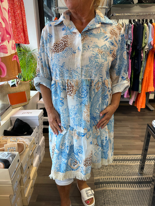 Puuvilla-pellava mekko sininen