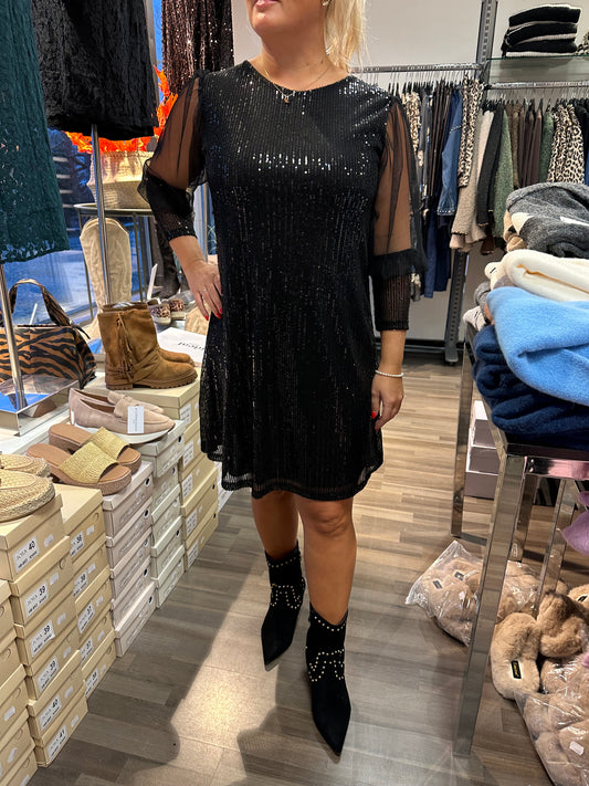 Paljettimekko/tunika tyllihihoilla