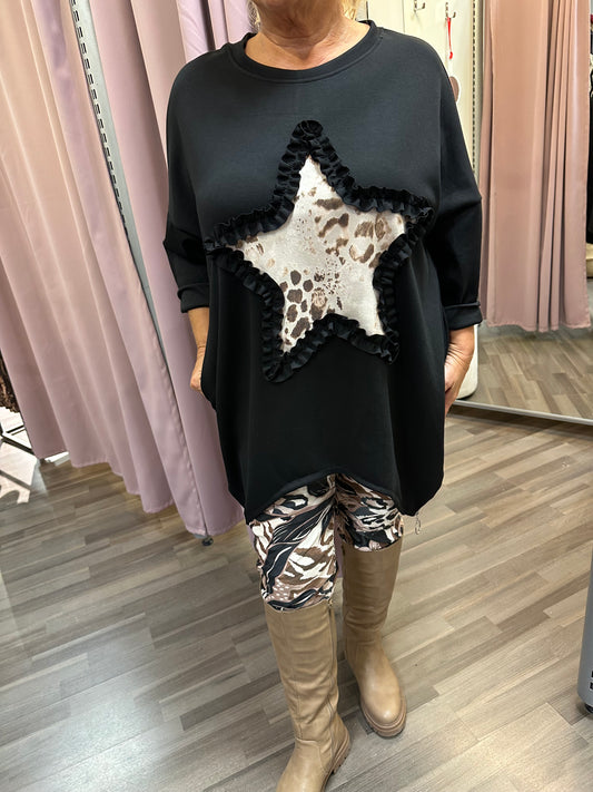 Plussize college tunika Star musta