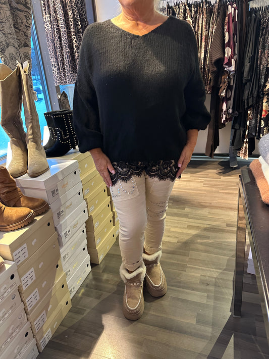 Pitsihelmainen neule musta