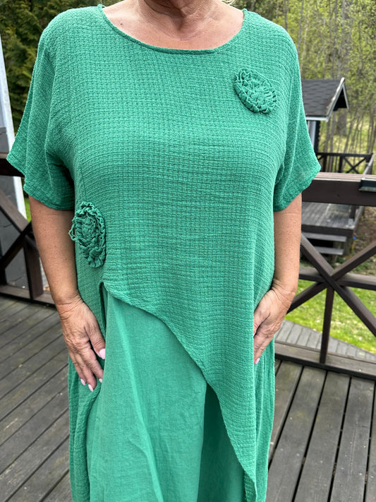 Pellavamekko halkiolla tummanvihreä