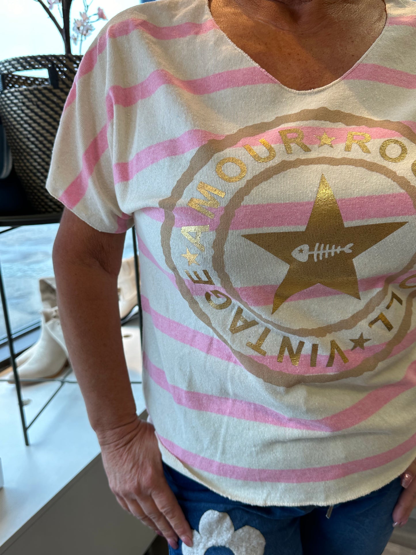 Raidallinen t-paita pinkki