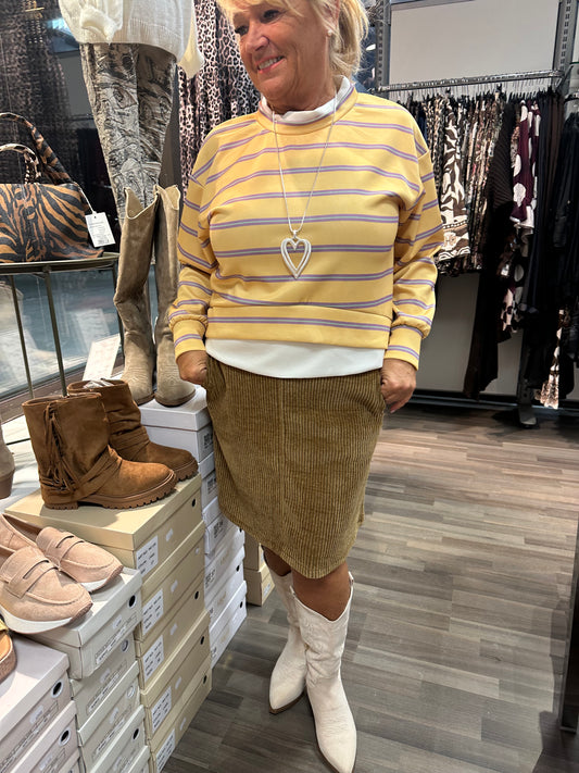 Raidallinen trikoopusero keltainen