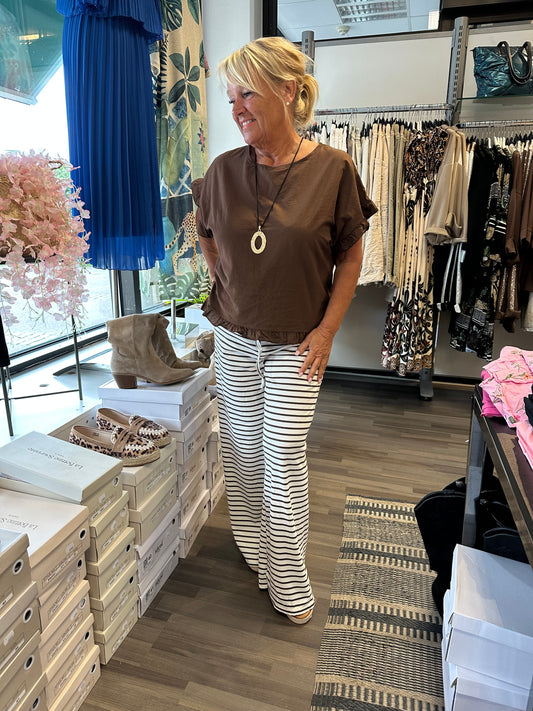 Ribbineulottu vapaa-ajan housu ruskea