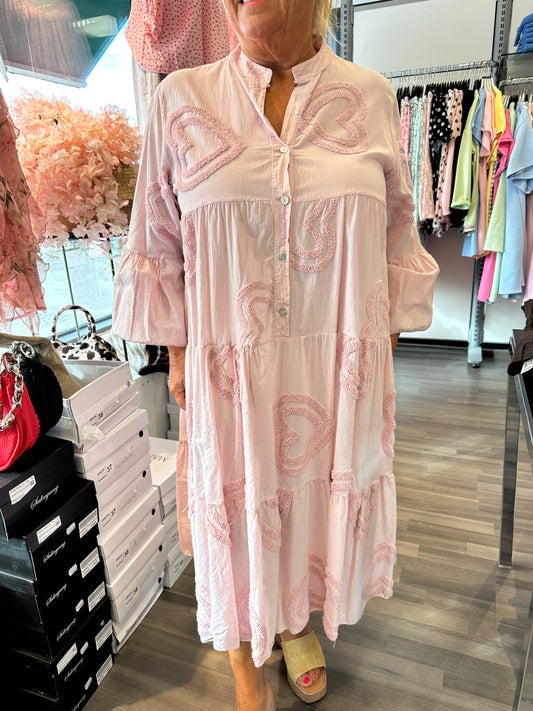 Midimittainen puuvillamekko roosa ja sininen