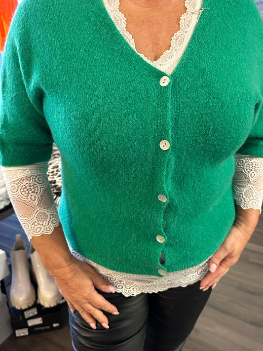 Lyhythihainen neuletakki vihreä