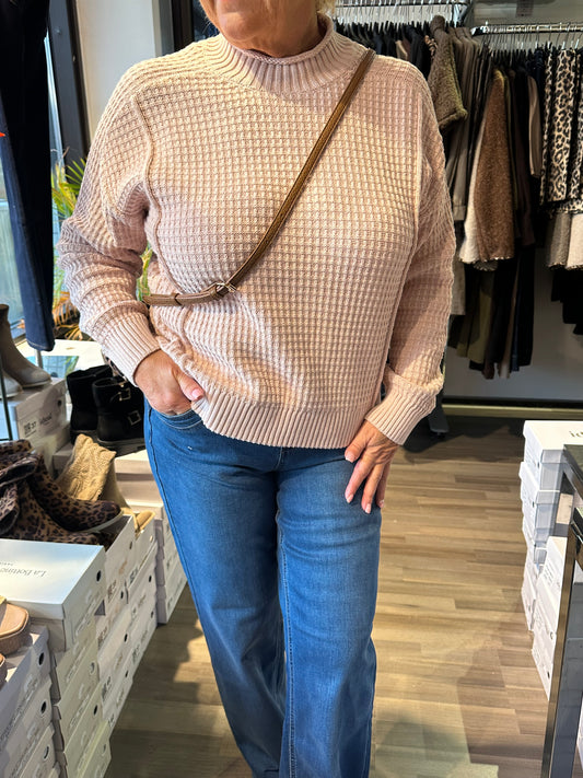 Puuvillaneule kilpparikauluksella hento roosa