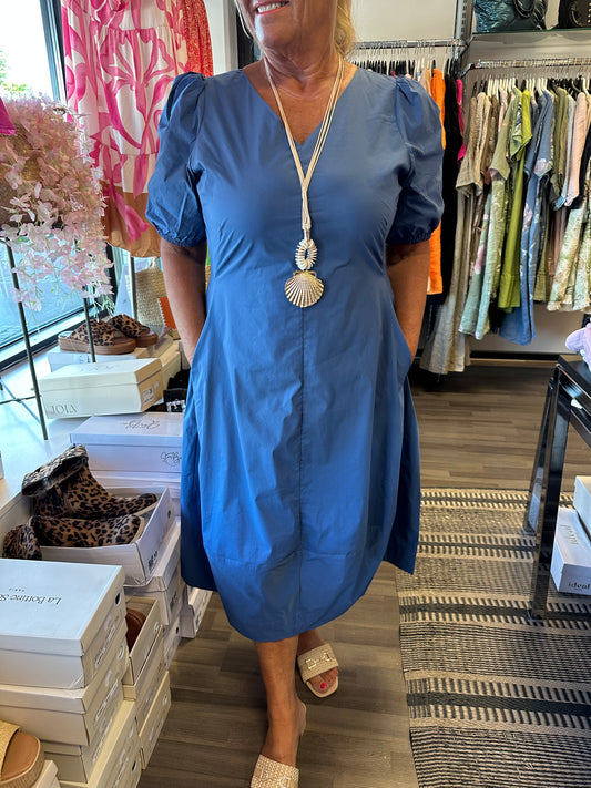 Puuvillapopliini mekko sininen