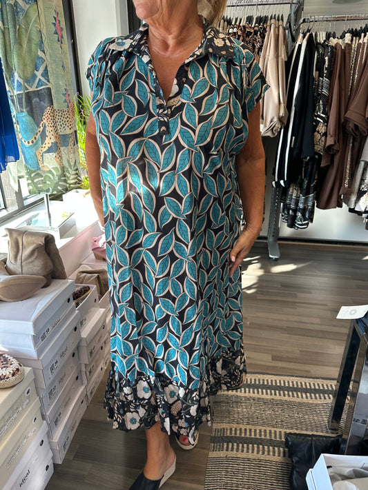 Plussize puuvillamekko sininen