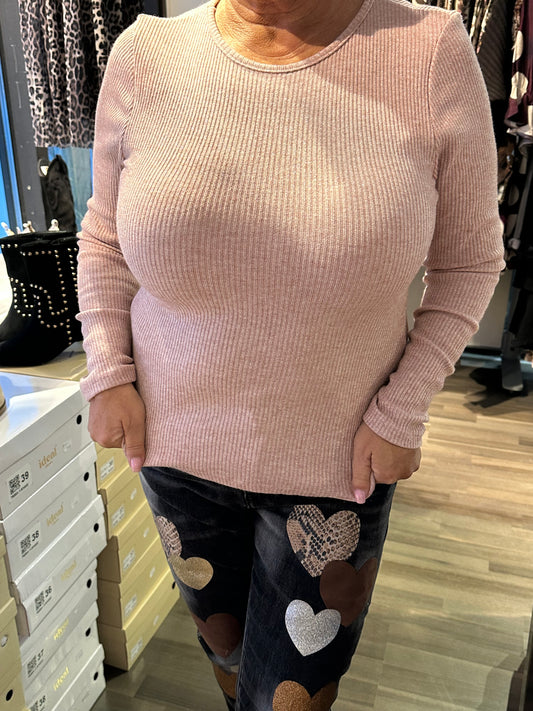 Pitkähihainen ribbipusero roosa