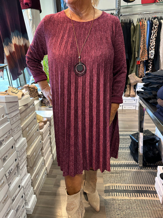 Bling pliseerattu neulemekko viininpunainen