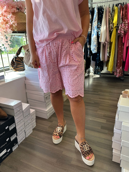 Brodeeratut puuvillashortsit pinkki