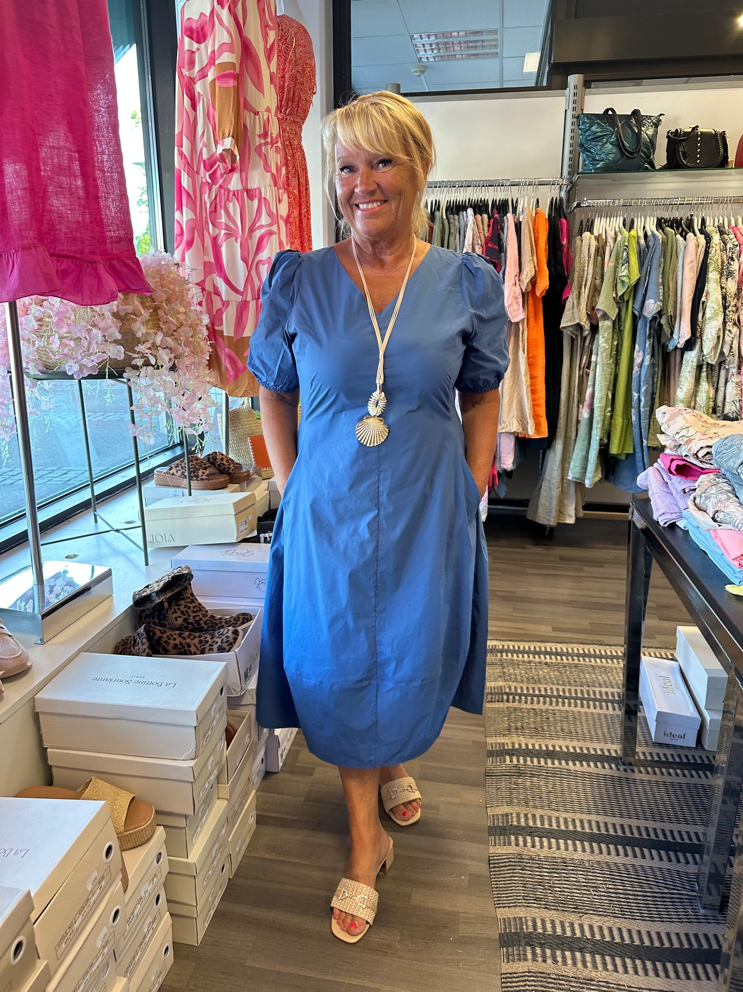 Puuvillapopliini mekko sininen