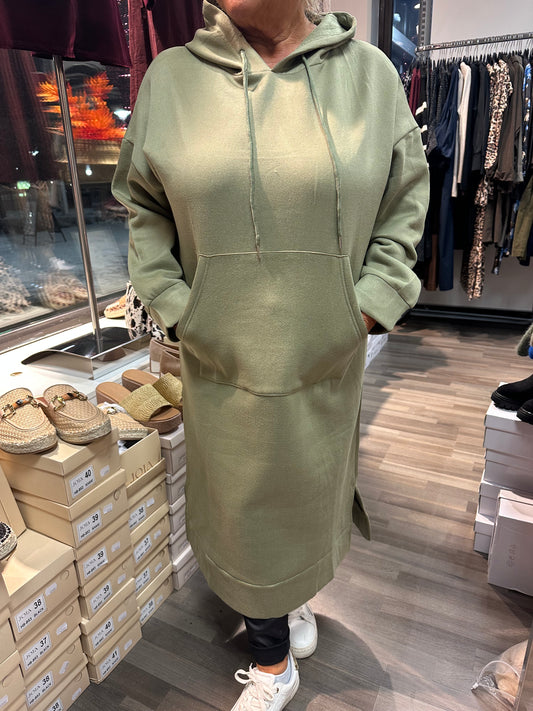 Pitkä hupparimekko vihreä