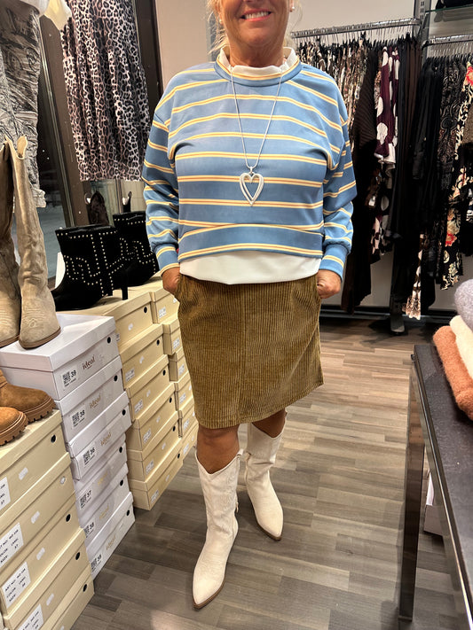 Raidallinen trikoopusero sininen