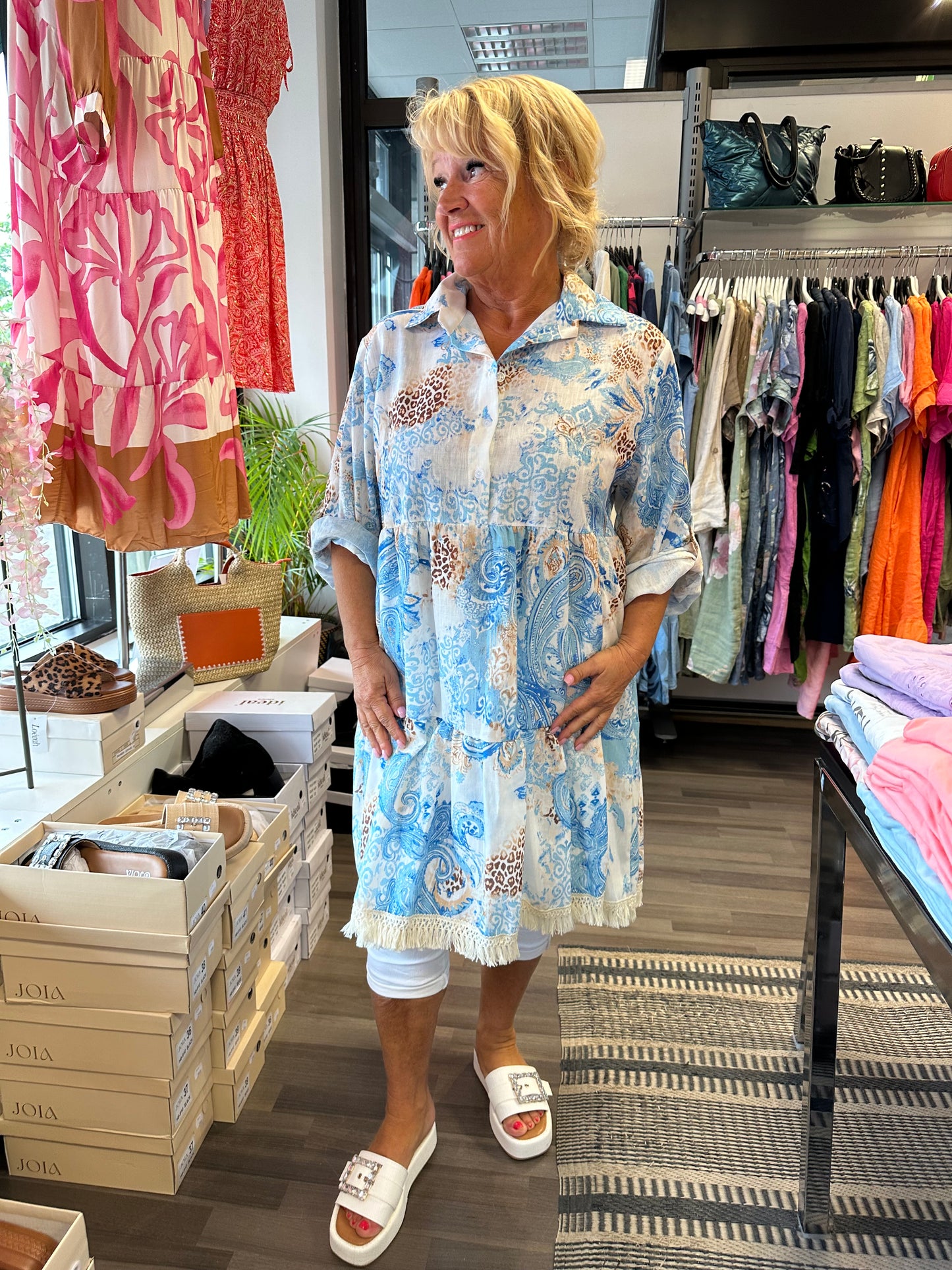 Puuvilla-pellava mekko sininen