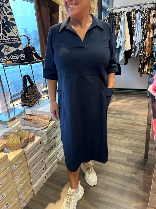 Puuvillamekko trikoisella yläosalla navy