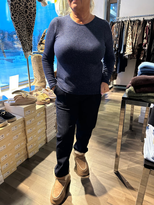 Pitkähihainen ribbipusero tummansininen