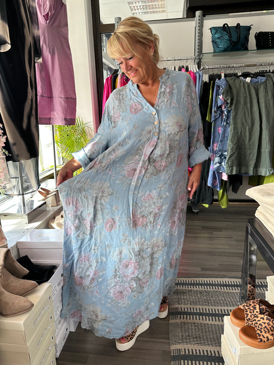 Plussize pellavamekko sininen