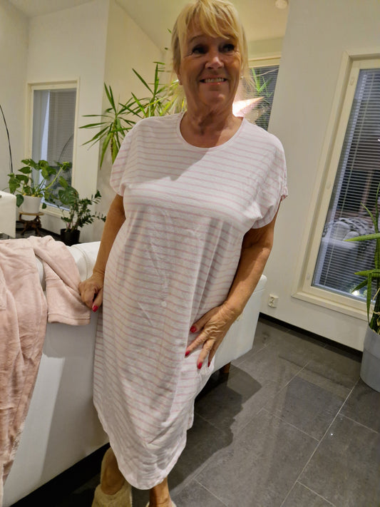 Yöpaita puuvillaa roosa raita