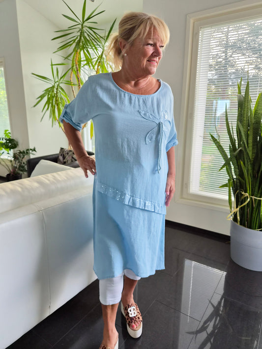 Puuvilla tunika vaalea sininen