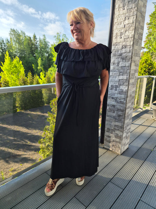 Röyhelökaulusmekko musta