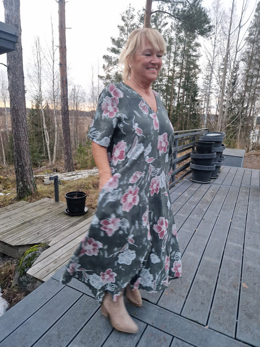 PLUSSIZE pellavamekko khaki vihreä