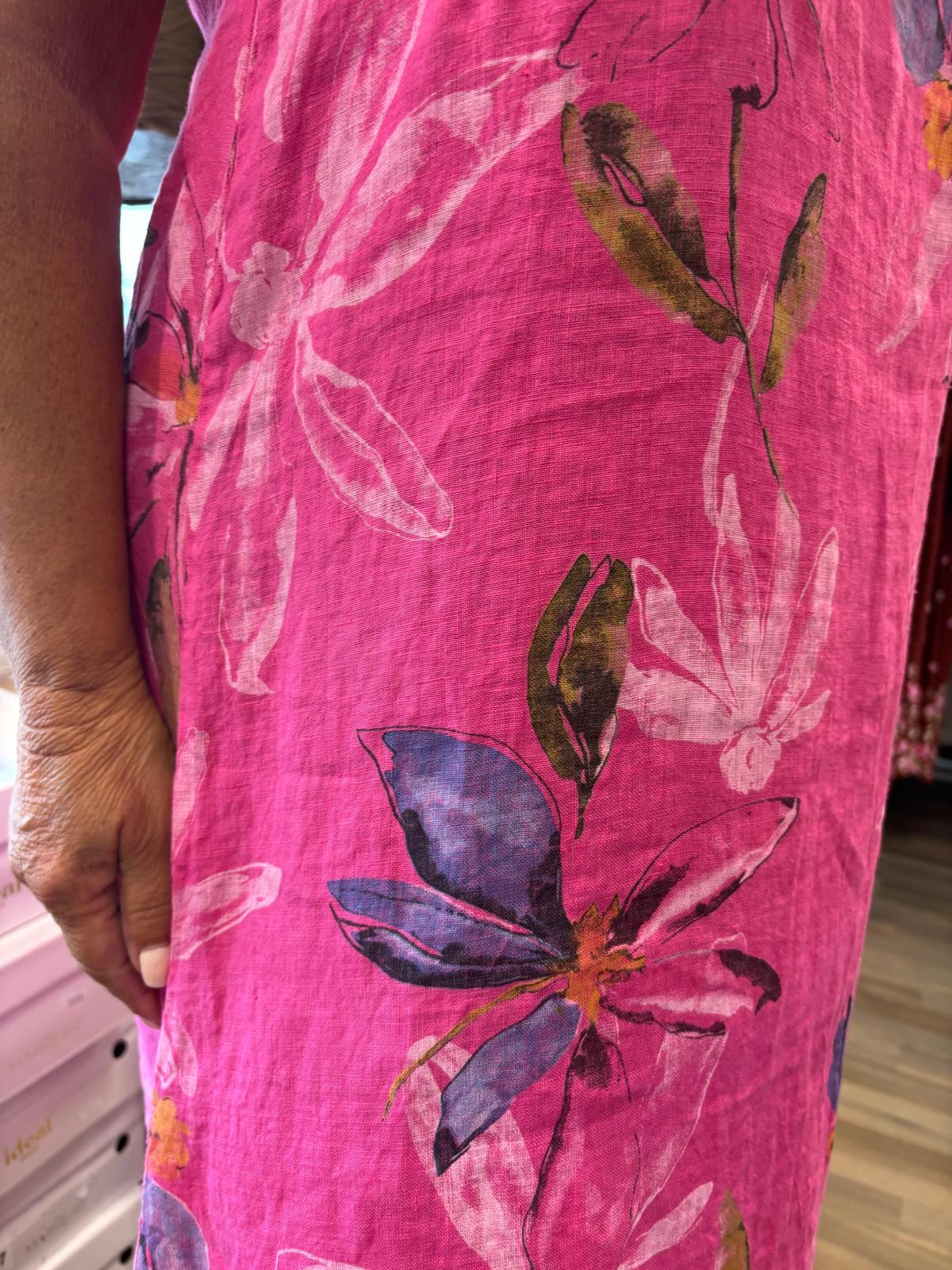 Hihaton pellavamekko fuksia