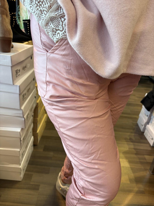 Stretch keinonahkahousu roosa