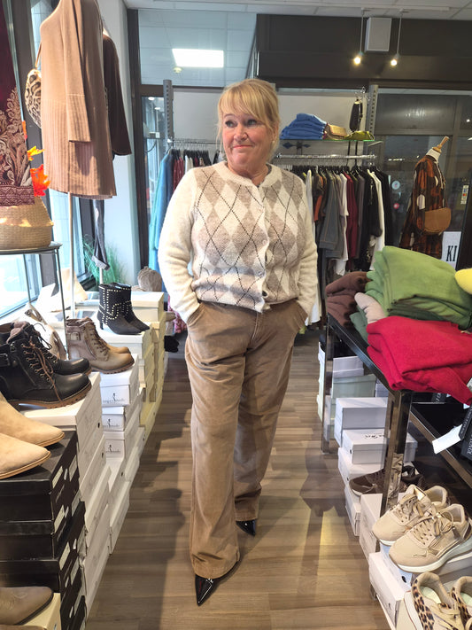 Neuletakki ruutu beige/fango