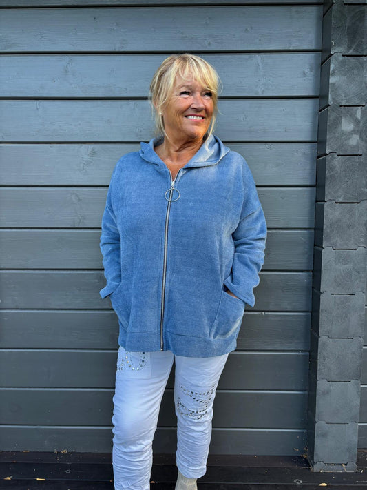 Samettivelour huppari sininen