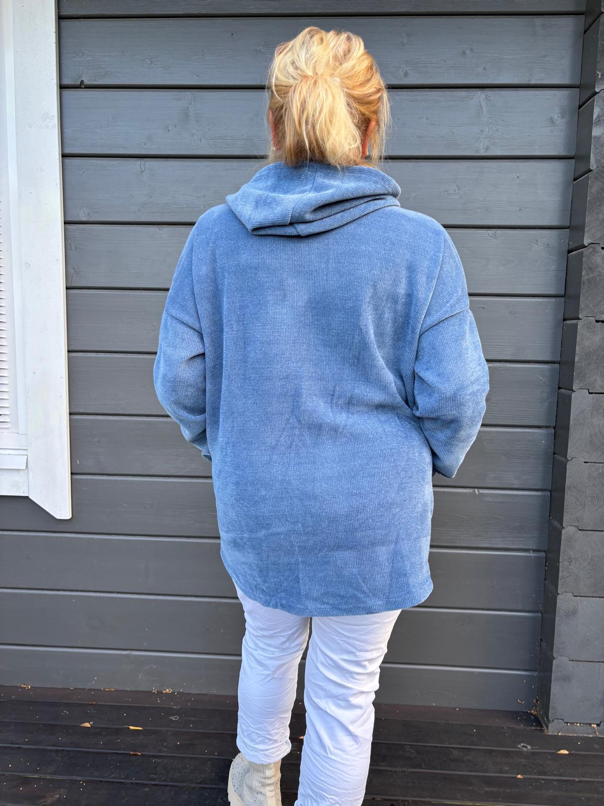 Samettivelour huppari sininen