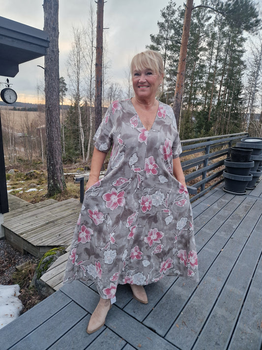 PLUSSIZE pellavamekko taupe