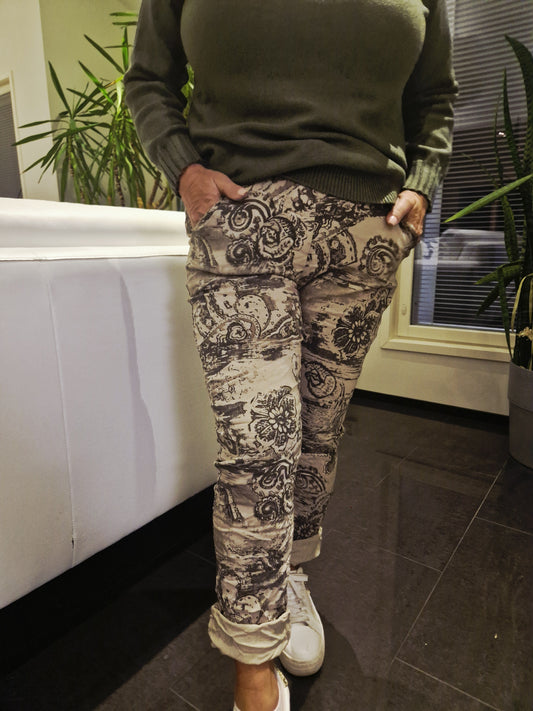 Strech housut beige/kuvio