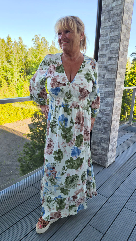 Hihallinen kukkamekko vaalea pohjaväri