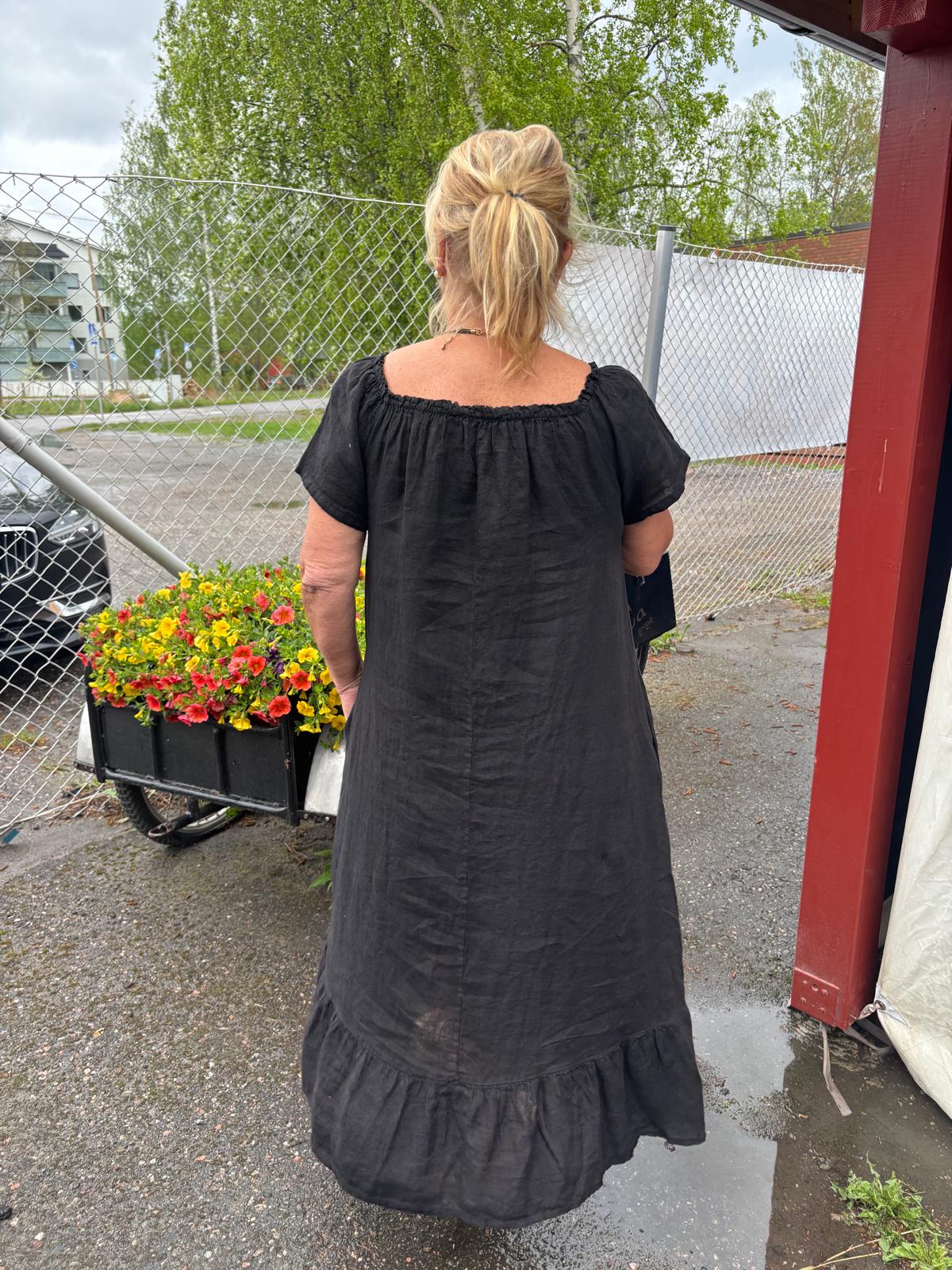 Pellavamekko frillahelma musta