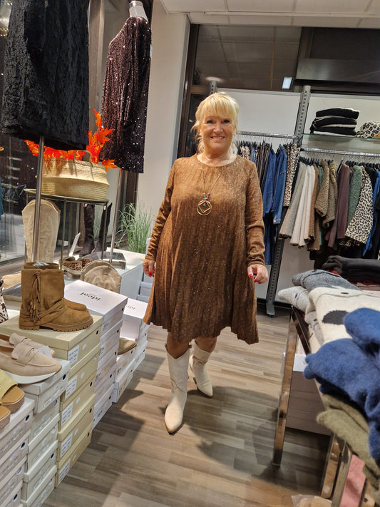 Bling pliseerattu neulemekko konjakki