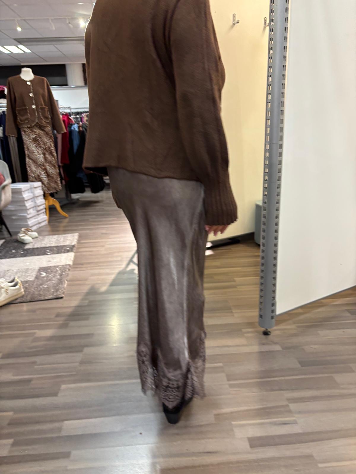 Satiinihame pitsihelma taupe