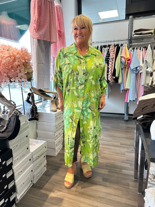 Plussize pellava-puuvillamekko vihreä