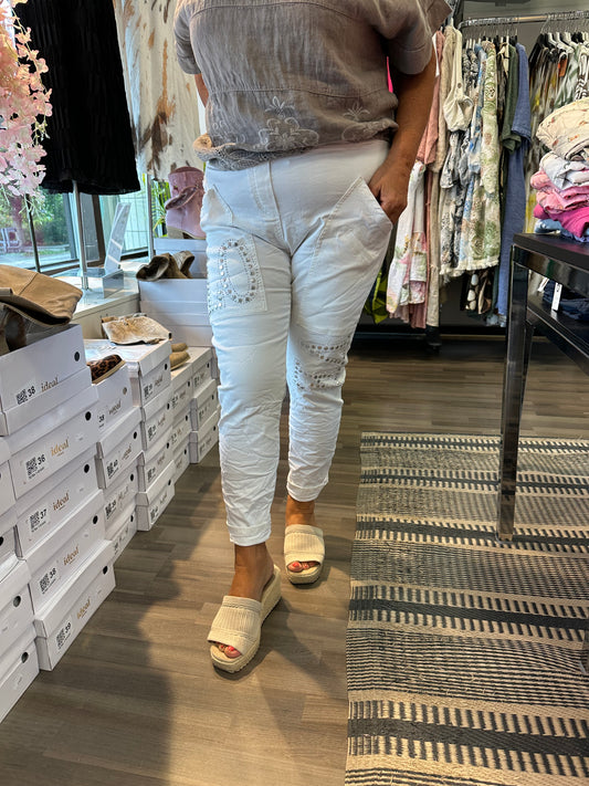 Puuvillahousut Love valkoinen