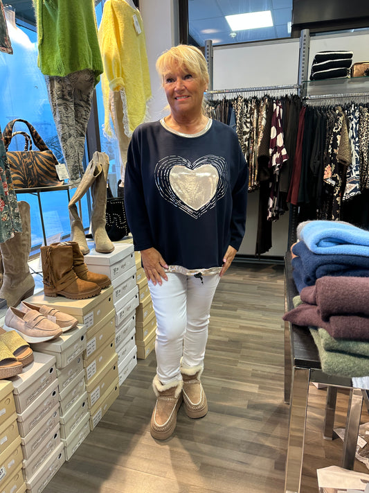 College-pusero Metallic Heart tummansininen