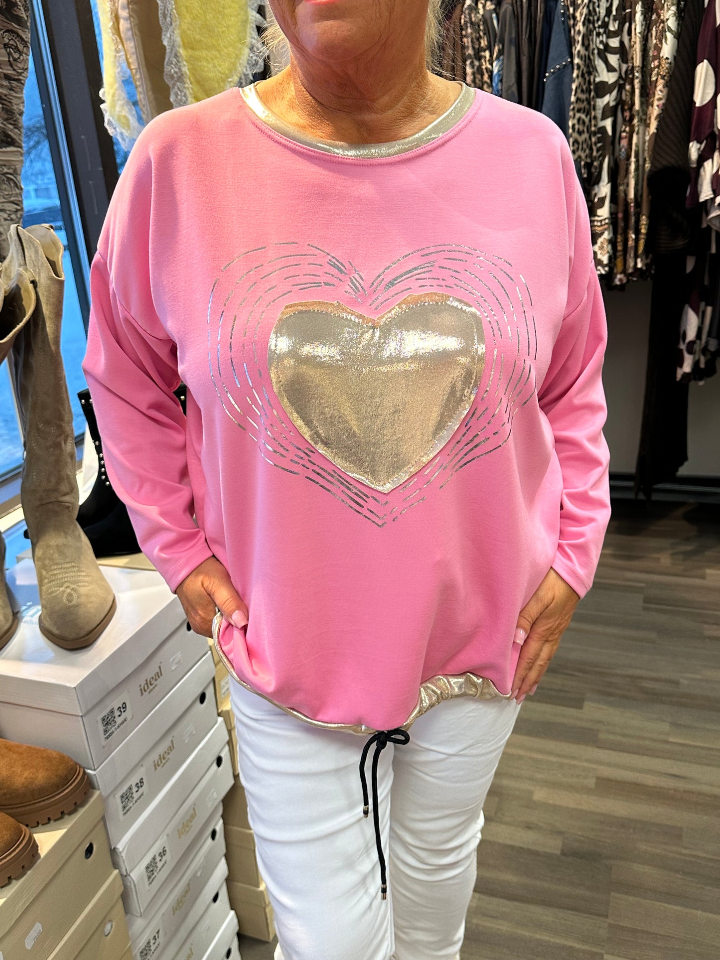 College-pusero Metallic Heart pinkki