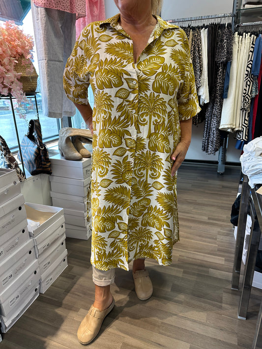 Kuviollinen paitamekko sinappi