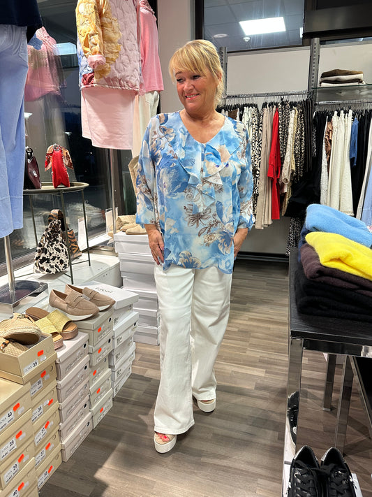 Reilumpi sifonkikukkapusero sininen