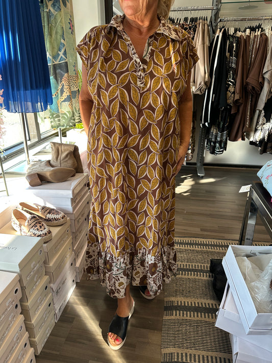 Plussize puuvillamekko ruskea