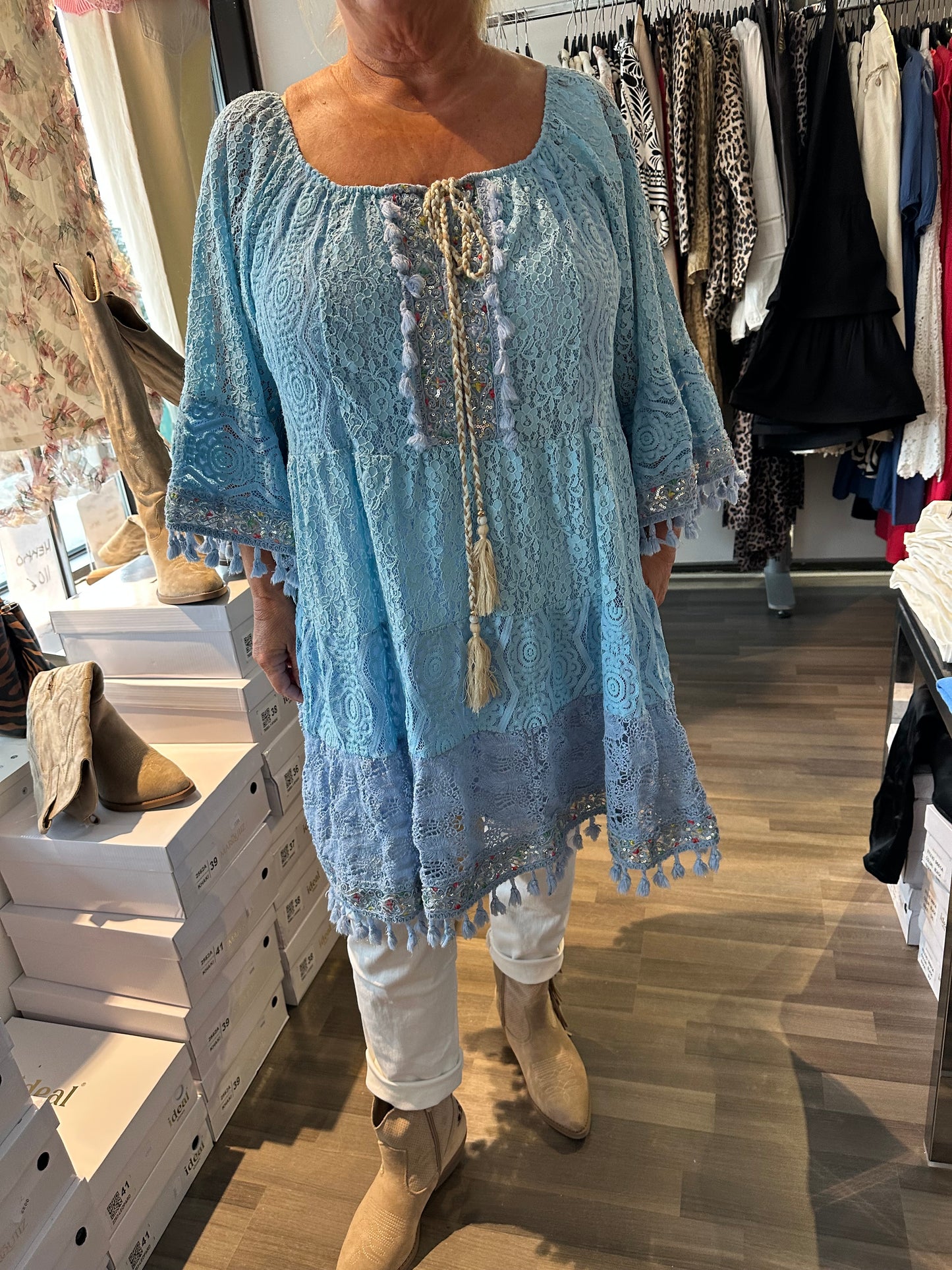 Plussize bohotunika sininen