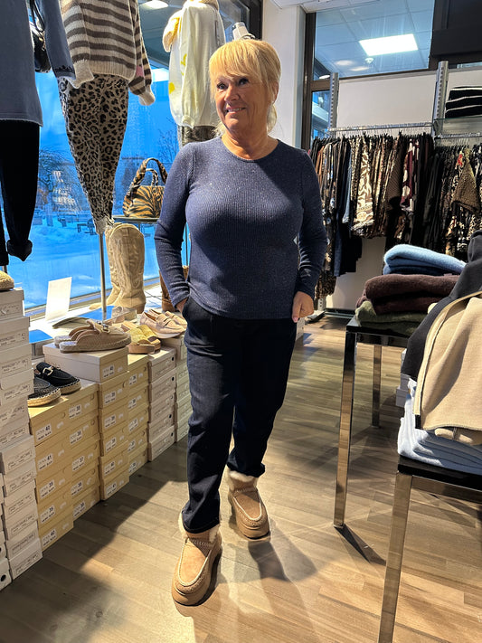 Pitkähihainen ribbipusero tummansininen