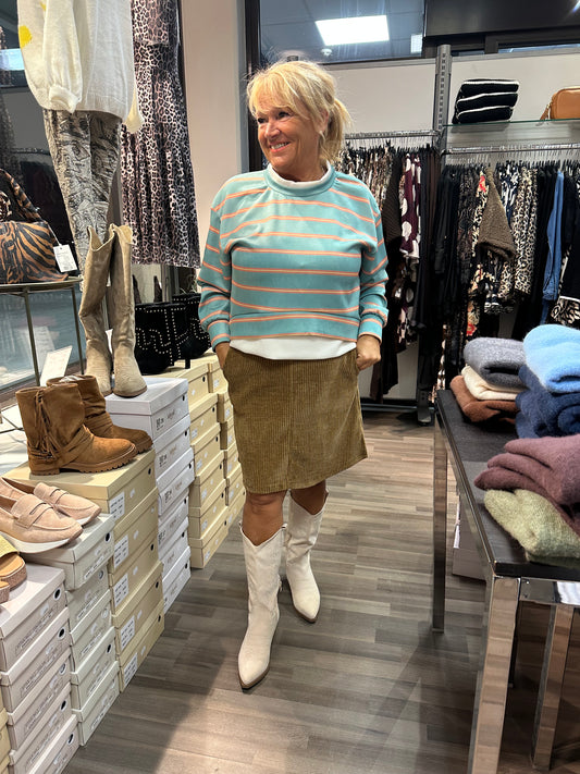 Raidallinen trikoopusero turkoosi