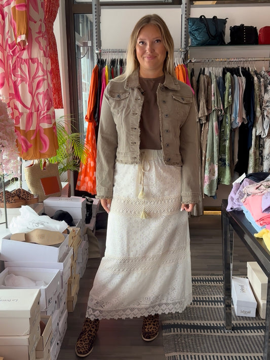 Farkkutakki rispatuilla reunoilla khaki