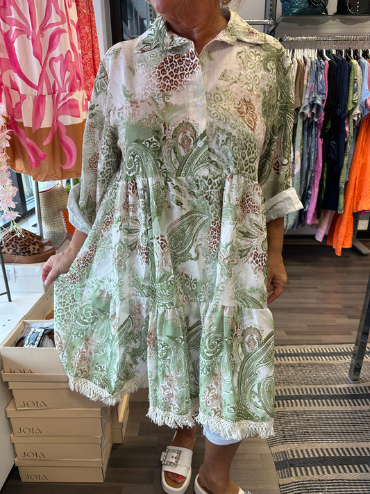 Puuvilla-pellava mekko vihreä